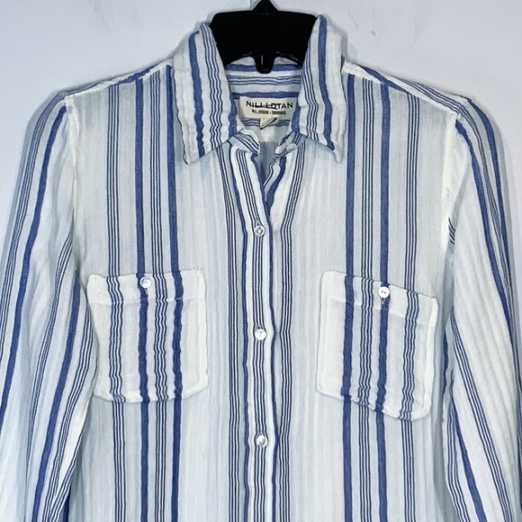 Nili Lotan Striped Kaya Button-Up Shirt in Blue & White Stripe - Picture 5 of 13